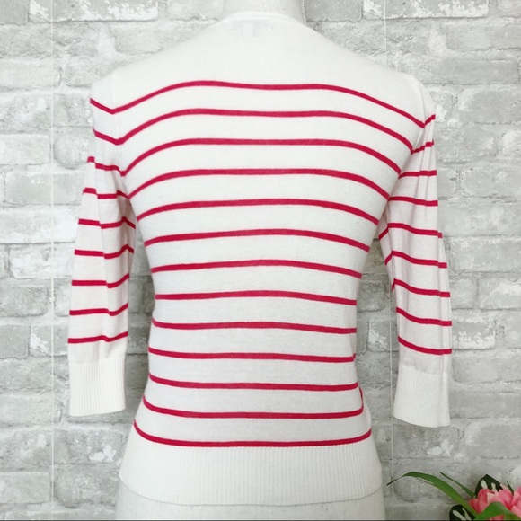 CACHE CACHE White & Red Striped Button Down Quarter Sleeve Cardigan Sweater Sm - Picture 3 of 13